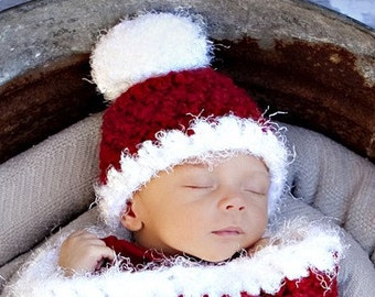 Giggling Getup Cappello Di Natale Per Bambini Con Pompon - Rosso E Verde A Righe, Lavorato A Maglia, Taglia Unica