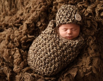 SET Toffee Newborn Baby Collared Cocoon and Hat Photography Prop