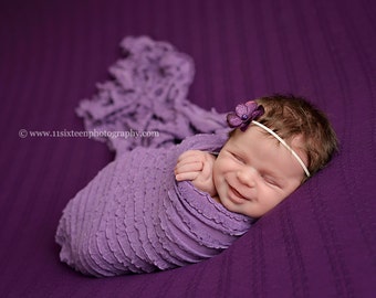 Lilac Purple Mini Ruffle Stretch Fabric Wrap Newborn Photography Prop Posing Swaddle