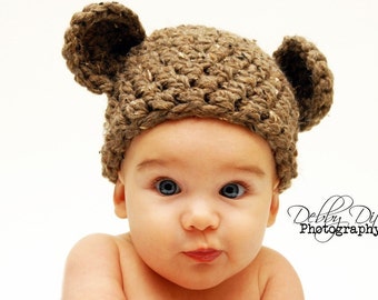 Handmade Newborn Teddy Bear Hat in Brown