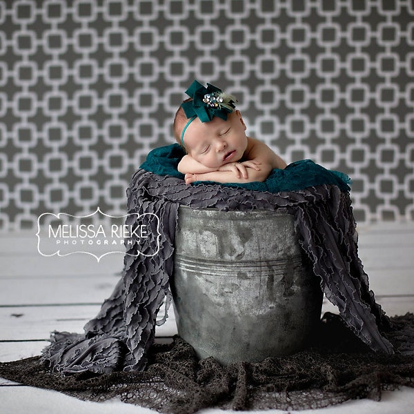 Gray & Teal Lace Ruffle Fishnet Wraps SET, Newborn Photography Props, Posing Layers, Baby Swaddle Wrap, Backdrop Fabric, Photo Prop Set