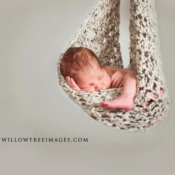 Oatmeal Beige Newborn Hammock, Baby Hammock Swing, Newborn Photography Prop, Crochet Hanging Hammock, Knit Pod Photo Prop, Baby Photo Props