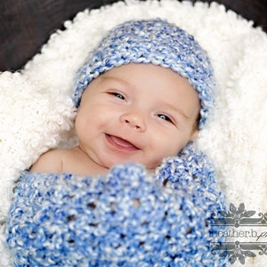 Sky Blue Newborn Cocoon Beanie Hat Set