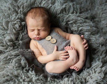 Light Gray Mohair Button Overalls Pants Newborn Photography Prop