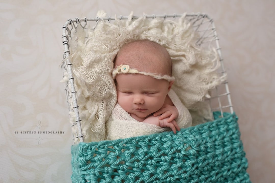 Chunky Aqua Blue Baby Blanket Newborn Photography Prop Etsy España