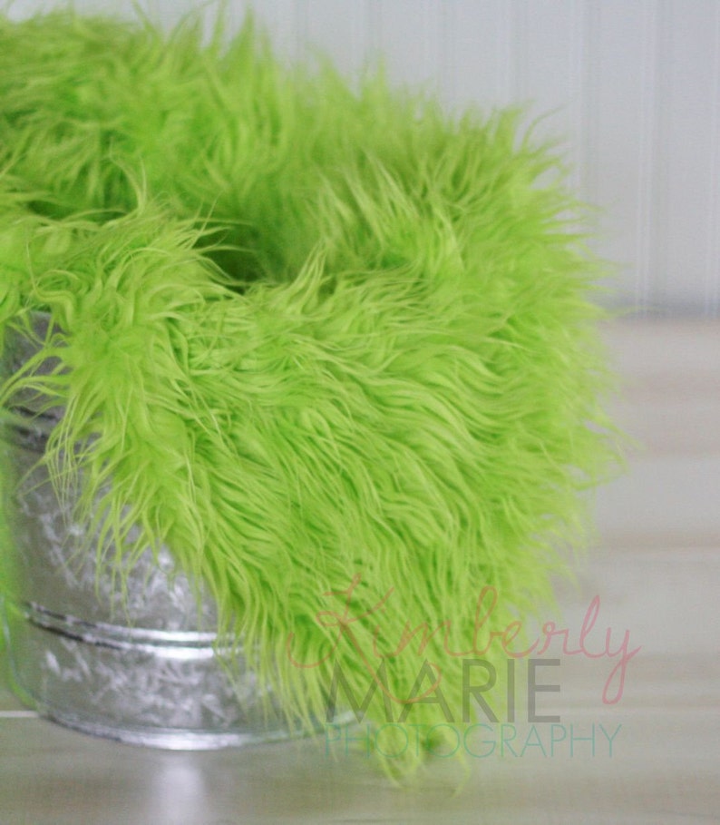 Lime Green Mongolian Faux Fur Rug Nest Photography Photo Prop 27x20 Newborn Baby Toddler Mat Backdrop Floordrop image 5