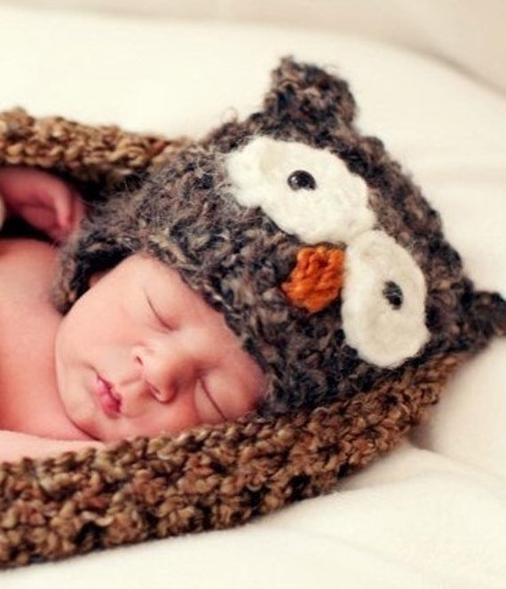 Little Brown Hootie Owl Newborn Hat 