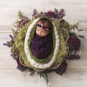 Olive Green Mongolian Faux Fur Rug Nest Photography Photo Prop 30x35 Newborn Baby Toddler image 1
