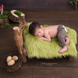 Olive Green Mongolian Faux Fur Rug Nest Photography Photo Prop 30x35 Newborn Baby Toddler image 4