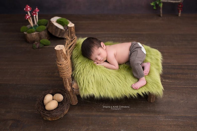 Olive Green Mongolian Faux Fur Rug Nest Photography Photo Prop 30x35 Newborn Baby Toddler image 4