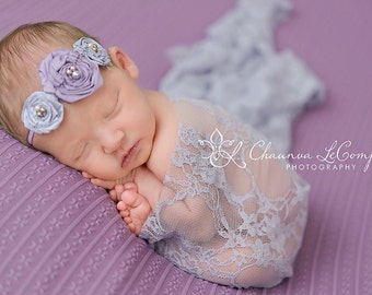 Lilac Stretch Lace Wrap Newborn Photography Prop Baby Swaddle