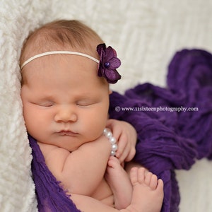 Lila Käsetuch Wrap & Blumen Stirnband SET, Neugeborenen Fotografie Requisiten, Posing Schichten, Baby Swaddle Wrap, Hintergrundstoff, Photo Prop Set