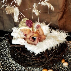 Wood Branch Nest & Olive Faux Fur SET Newborn Photography Props Owl Nest, Bird Nest, Baby Nest, Fur Fabric Layer, Newborn Photo Props image 2