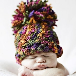 Tutti Frutti Pom Pom Hat in Moss Green Pink Purple Orange