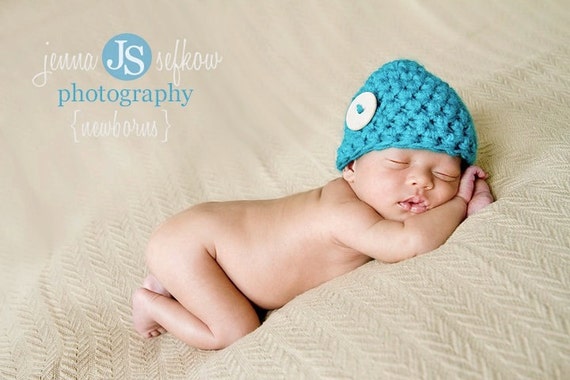 Teal Blue Newborn Big Button Beanie Hat - Etsy Canada