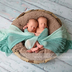 Ocean Blue and Mint Stretch Knit Baby Wraps SET, Newborn Photography Props, Posing Layers, Swaddle Wrap, Backdrop Fabric, Photo Prop Set