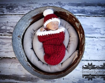 Newborn Santa Cocoon Hat Set Red White