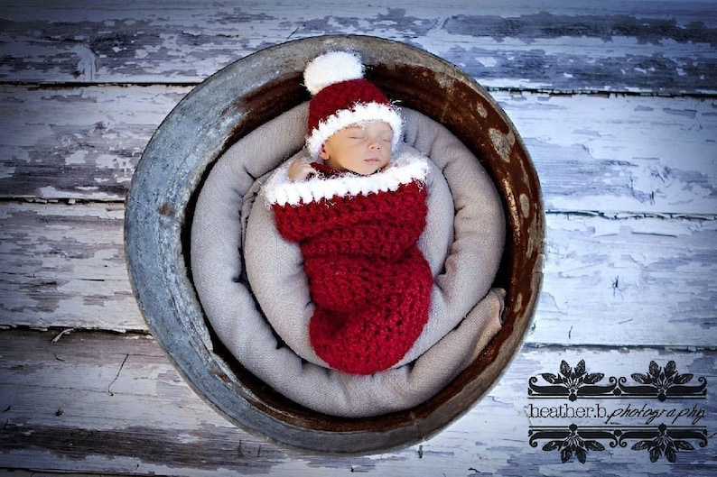 Newborn Santa Cocoon Hat Set Red White image 1