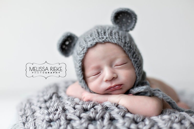 Gray Teddy Bear Mohair Baby Hat Newborn Photography Prop image 1