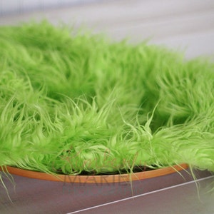 Lime Green Mongolian Faux Fur Rug Nest Photography Photo Prop 27x20 Newborn Baby Toddler Mat Backdrop Floordrop image 4