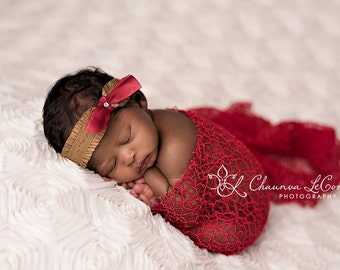 Red Fishnet Fabric Lace Wrap Newborn Photography Prop Posing Swaddle