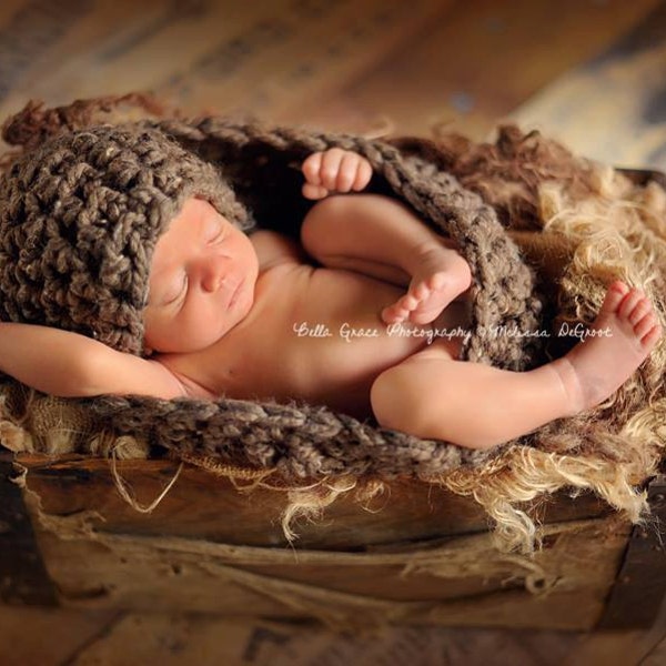 Chunky Baby Bowl Newborn Egg Hat Set Barley Brown