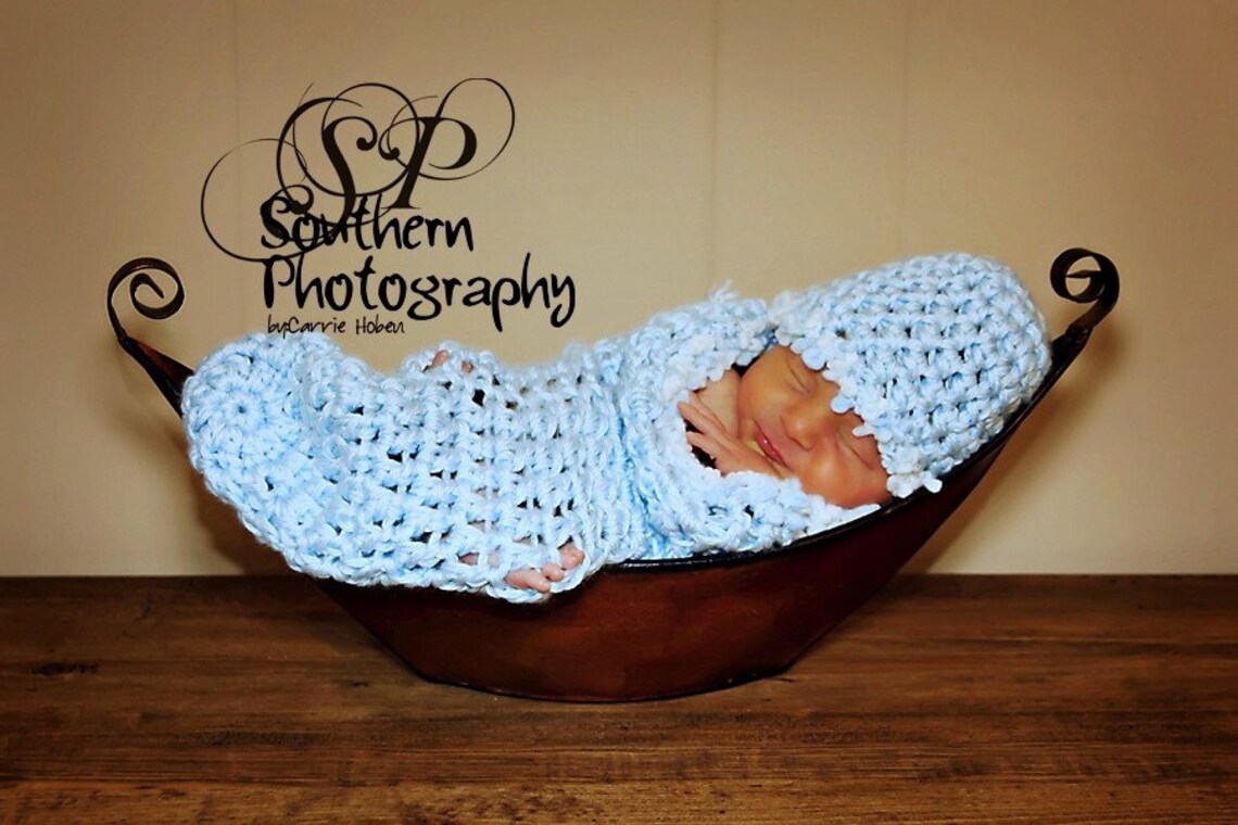 Baby Blue Newborn Cocoon and Beanie Hat Set Etsy