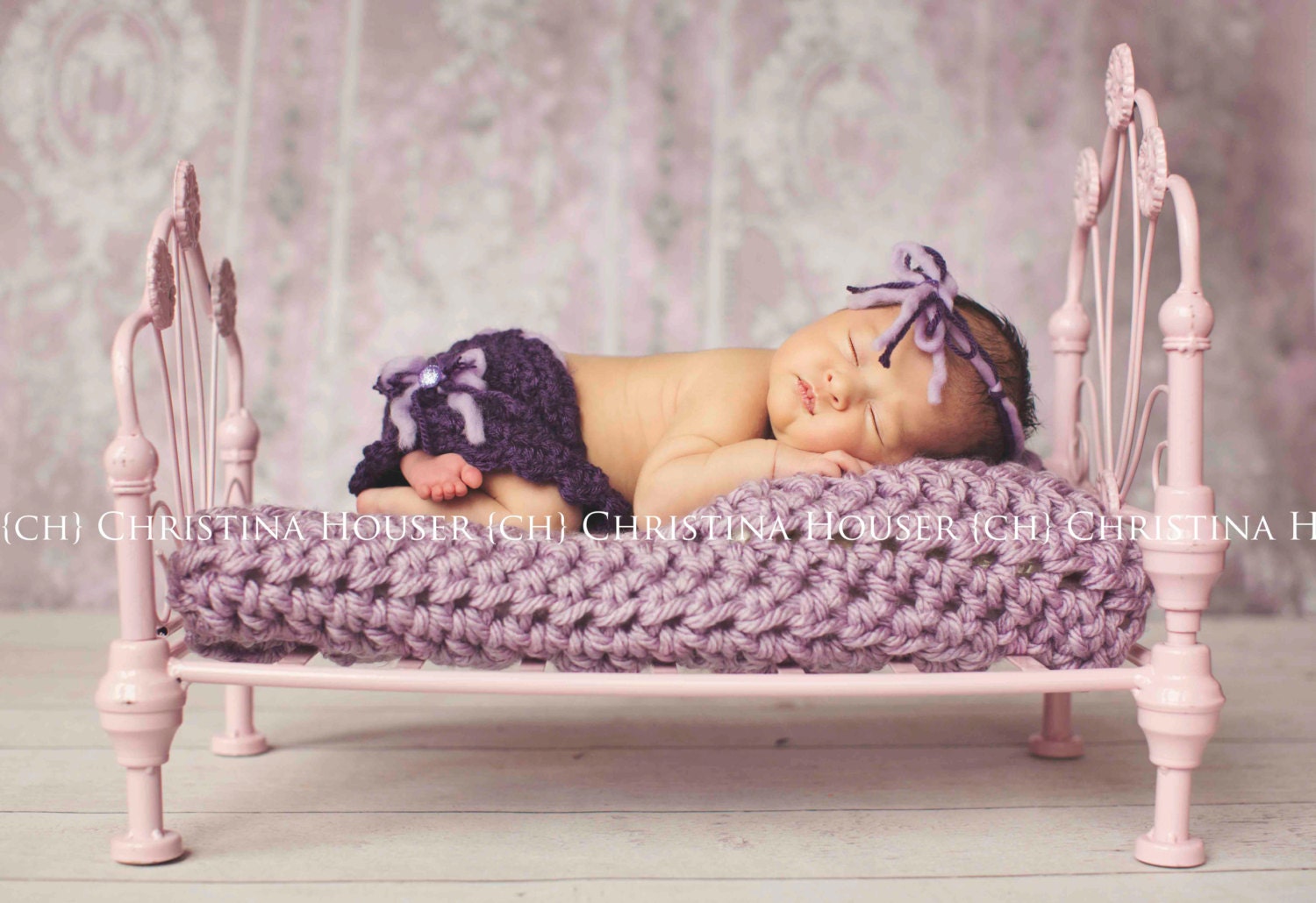 Juego de mantas para bebés recién nacidos de color púrpura lavanda y crema,  accesorios de fotografía