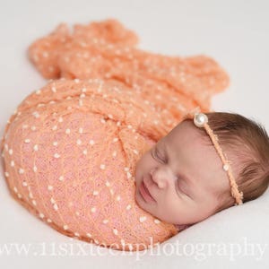 SET Peach Popcorn Stretch Strick Baby Wrap und Stirnband Neugeborenen Fotografie