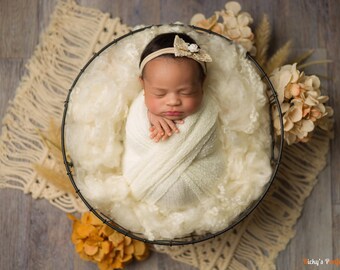 Cream Basket Filler Fluff + Knit Wrap: Newborn Photography Props