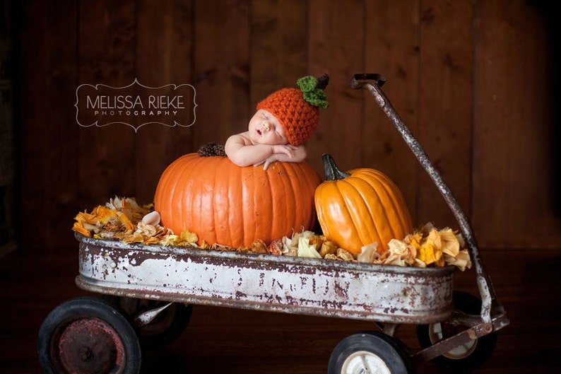 Chunky Pumpkin Orange Newborn Knot Hat 画像 2