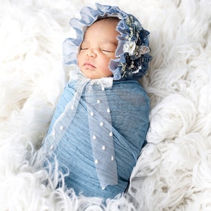 Denim Blue Cheesecloth Baby Wrap Cheese Cloth Newborn Photography zdjęcie 2