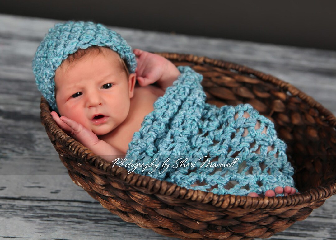 Newborn Cocoon and Hat Set in Sky Blue Etsy