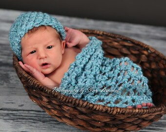 Newborn Cocoon and Hat Set in Sky Blue