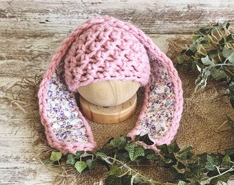 Crochet Pink Baby Bunny Hat: Newborn Easter Photo Prop