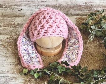 Pink Bunny Hat, Newborn Bunny Hat, Easter Baby Hat, Baby Bunny Hat, Baby Rabbit Hat, Crochet Baby Hat, Crochet Bunny Hat, Handmade Baby Hat