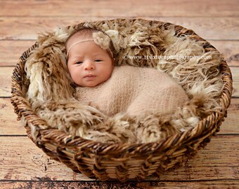 African Brown Beige Faux Flokati Fur Nest Photography Prop Rug Newborn Baby Toddler 30x27