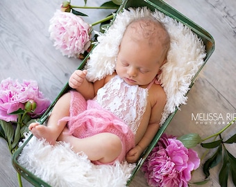 Pink Lace Front Mohair Knit Romper Newborn Photography Prop