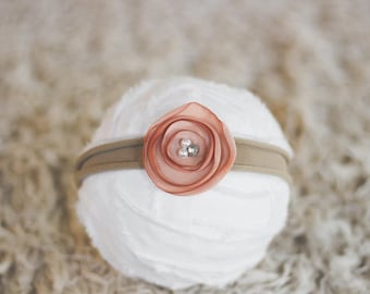 Beige and Peach Newborn Flower Fabric Headband Photography Prop