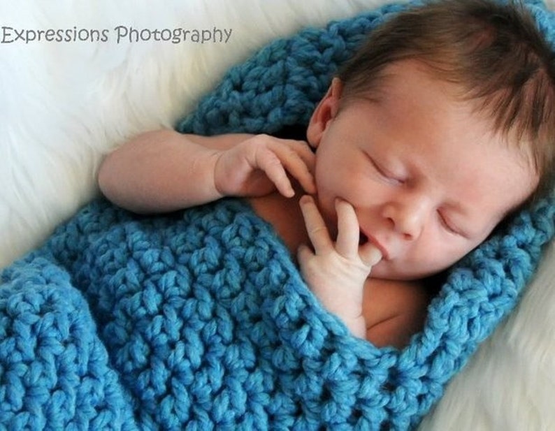 Chunky Newborn Hooded Cocoon in Sky Blue image 1