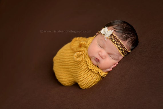 Golden Mustard Yellow Swaddle Sack Newborn Baby Photography Prop