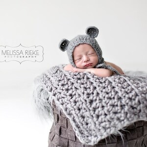 Gray Teddy Bear Mohair Baby Hat Newborn Photography Prop image 3