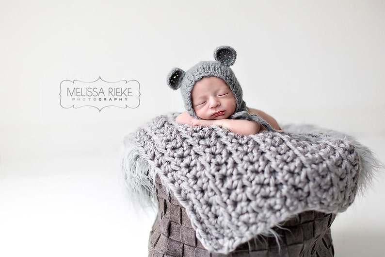 Gray Teddy Bear Mohair Baby Hat Newborn Photography Prop image 3