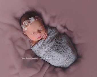 Silver Gray Stretch Lace Wrap Newborn Photography Prop Baby Swaddle