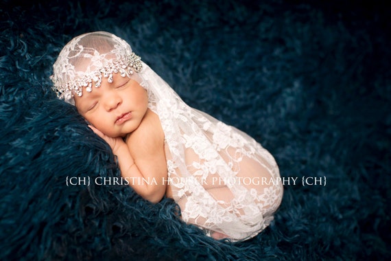 Newborn Baby Girl Boy Lace Wrap Swaddle Photography Photo Props with Headband