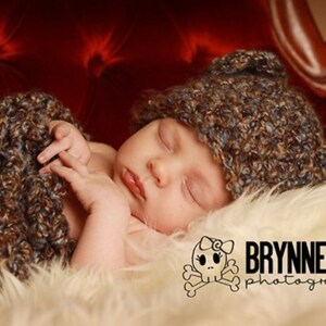 Newborn Cocoon Bear Hat Set Browns Blues