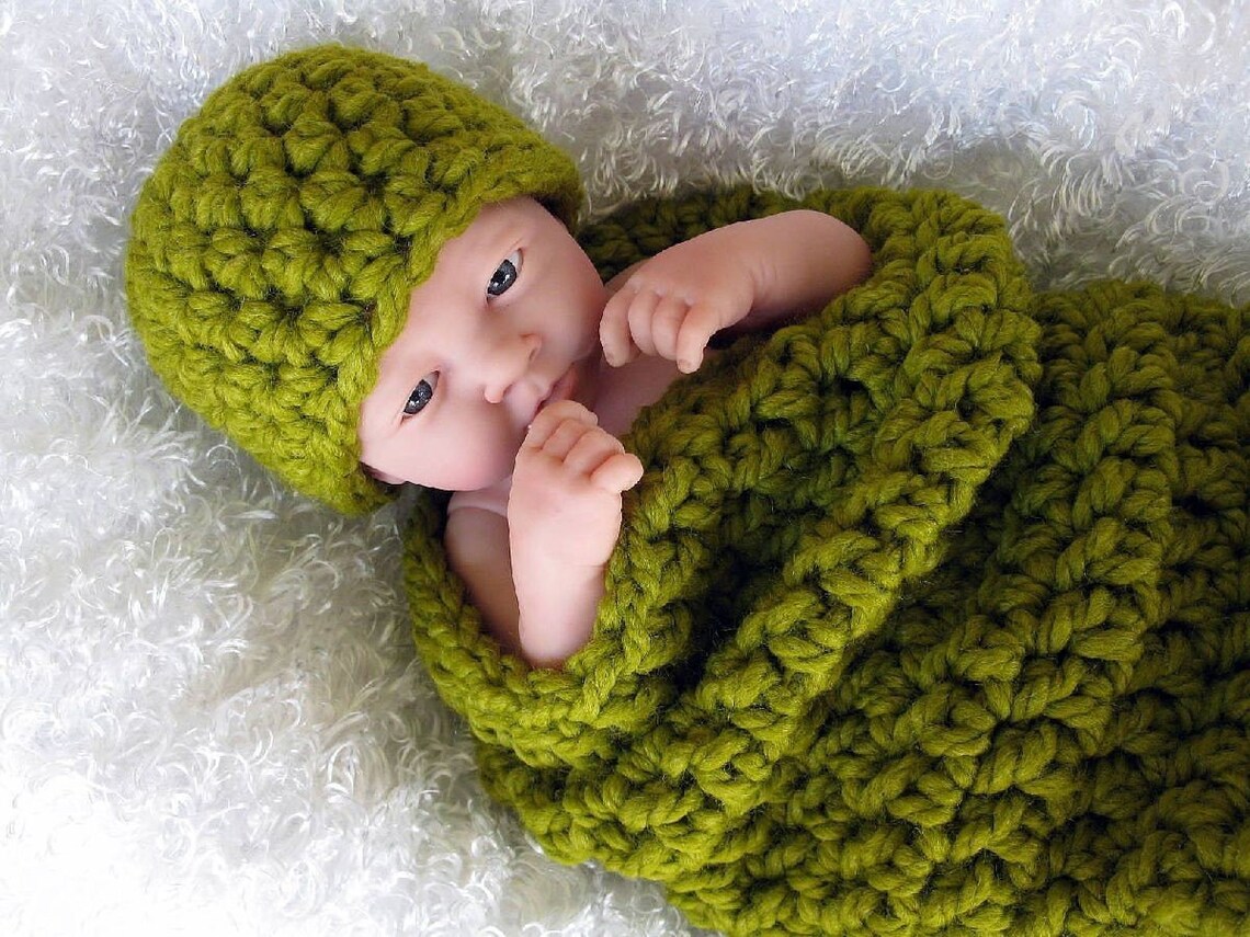 Chunky Newborn Cocoon and Hat Set in Lemongrass Green Etsy