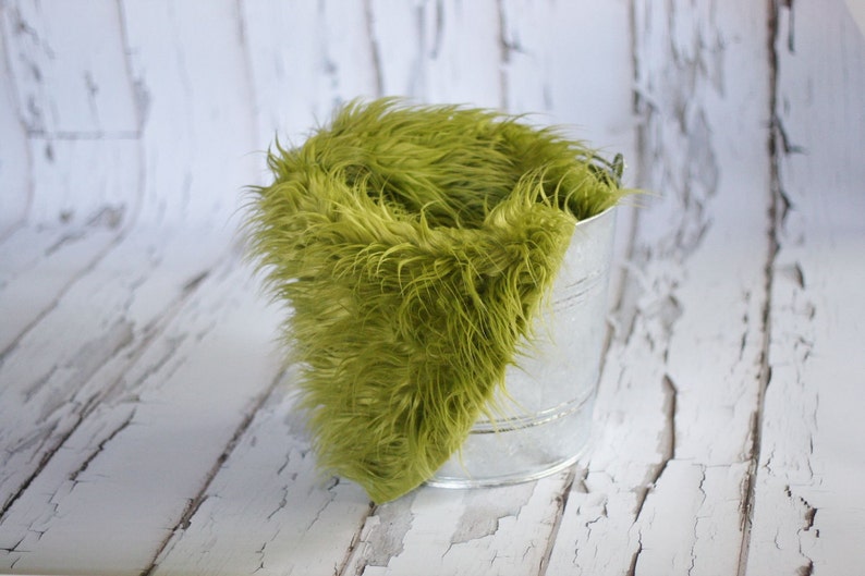 Olive Green Mongolian Faux Fur Rug Nest Photography Photo Prop 30x35 Newborn Baby Toddler image 7