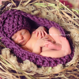 SET Plum Purple Chunky Baby Bowl Newborn Egg and Hat Newborn Photography image 1