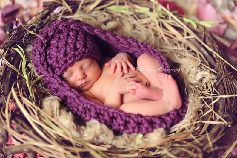 SET Plum Purple Chunky Baby Bowl Newborn Egg and Hat Newborn Photography image 1